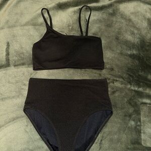 Black Textured Bikini Set